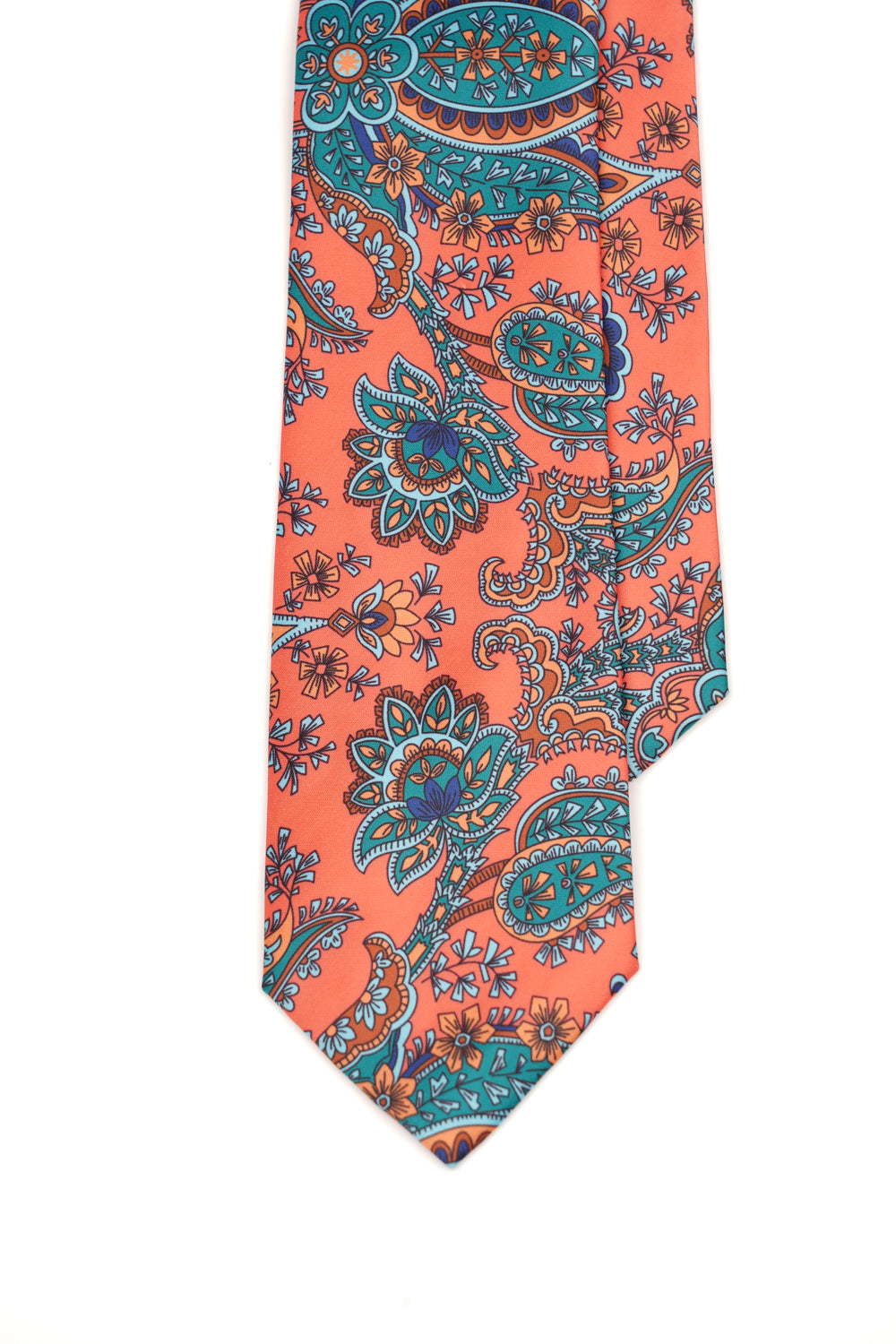 Cravată clasică corai cu imprimeu paisley turcoaz