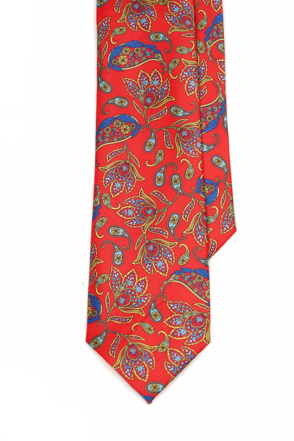 Cravată clasică roșie cu imprimeu paisley multicolor