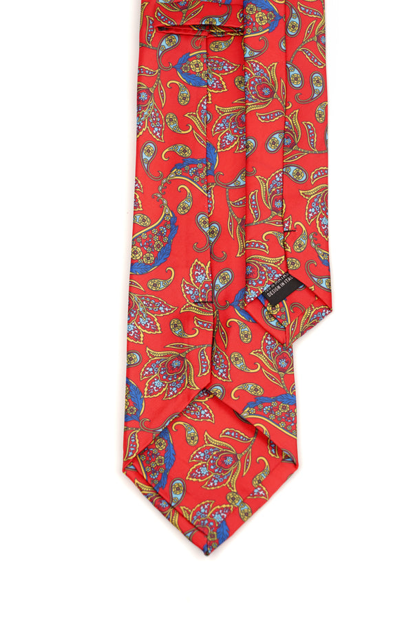 Cravată clasică roșie cu imprimeu paisley multicolor