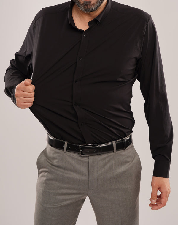 Cămașă Bărbați Neagră – Bumbac Elastic