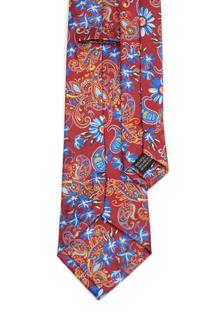 Cravată burgundy cu imprimeu floral albastru și detalii paisley