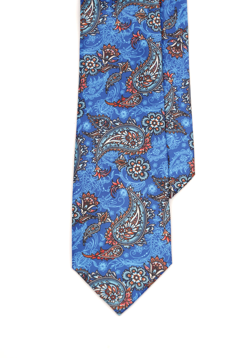 Cravată albastru intens cu model paisley și floral rafinat