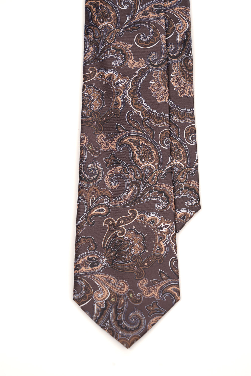 Cravată maro ciocolatiu cu model paisley clasic