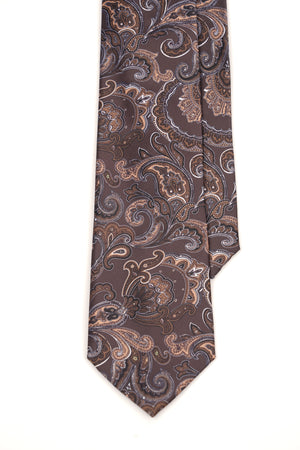 Cravată maro ciocolatiu cu model paisley clasic