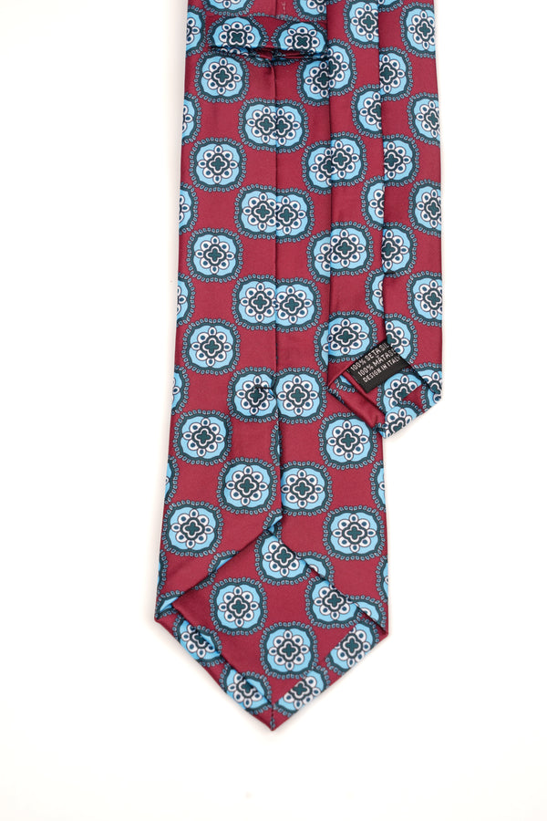 Cravată bordo cu model geometric albastru deschis