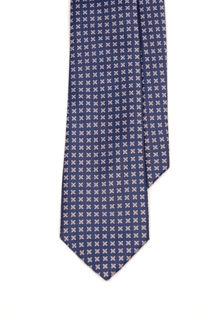 Cravată bleumarin cu model geometric alb