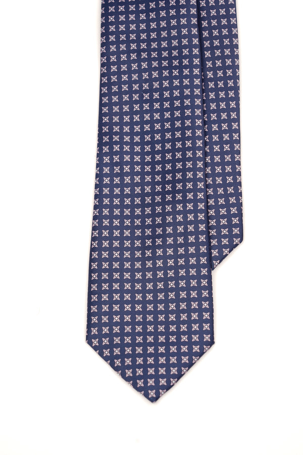 Cravată bleumarin cu model geometric alb