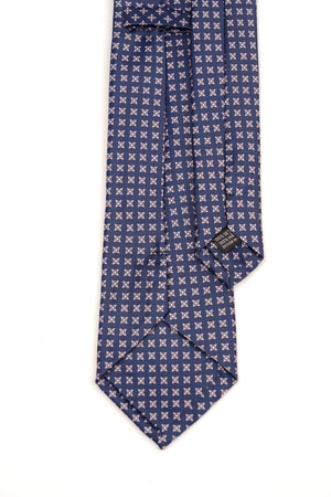 Cravată bleumarin cu model geometric alb
