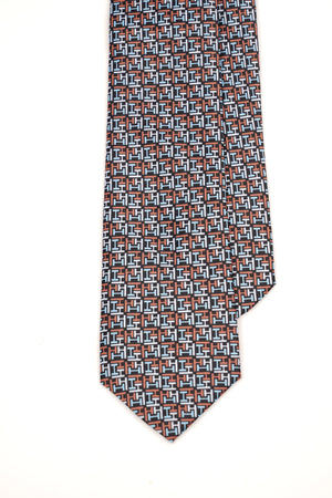 Cravată neagră din mătase cu model geometric multicolor