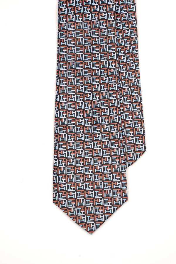 Cravată neagră din mătase cu model geometric multicolor