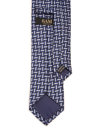 Cravată navy din mătase cu model geometric alb-gri