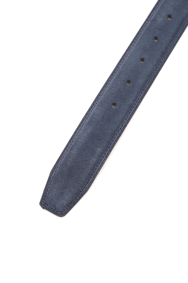 Curea Bărbați din Piele Întoarsă Bleumarin cu Cataramă Metalică Argintie