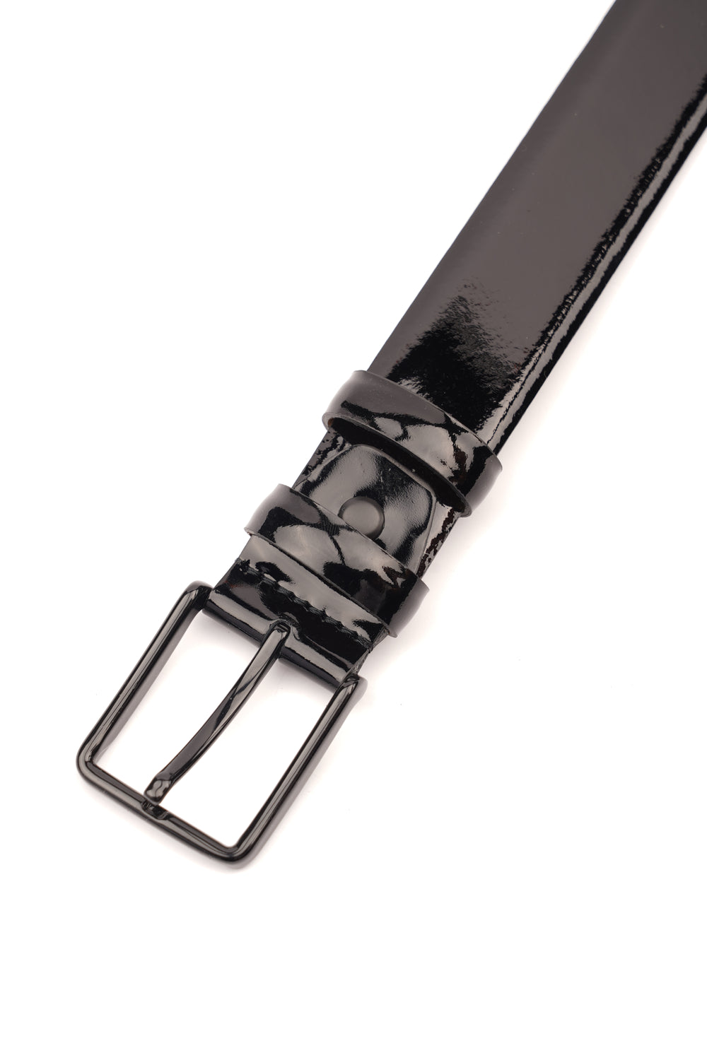 Curea Bărbați din Piele Lăcuită Neagră cu Cataramă Metalică