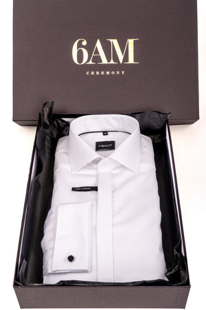 Cămașă Bărbați Albă Non-Iron – Bumbac Superfin cu Mânșetă pentru Butoni