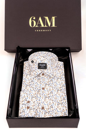 Cămașă Bărbați Albă cu Imprimeu Frunze – 95% Bumbac