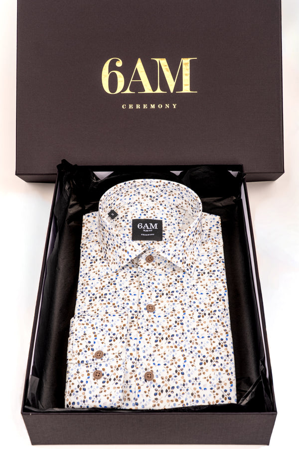 Cămașă Bărbați Albă cu Imprimeu Frunze – 95% Bumbac