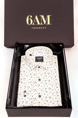 Cămașă Bărbați Albă cu Imprimeu Frunze – 95% Bumbac