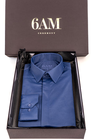 Cămașă Bărbați Albastru Uni – 97% Bumbac