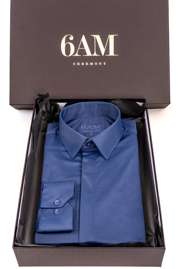 Cămașă Bărbați Albastru Uni – 97% Bumbac