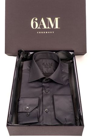 Cămașă Bărbați Neagră Uni – 100% Bumbac Elastic Superfin