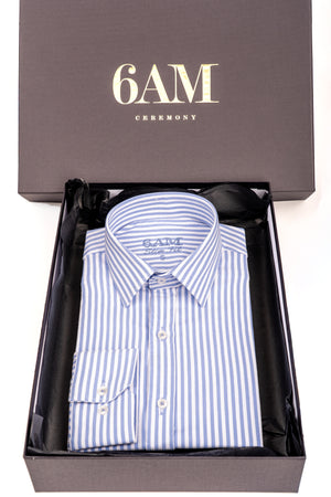 Cămașă Bărbați Alb-Albastru în Dungi – 97% Bumbac