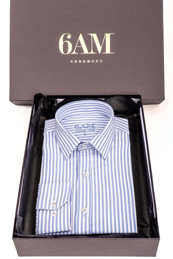 Cămașă Bărbați Alb-Albastru în Dungi – 97% Bumbac