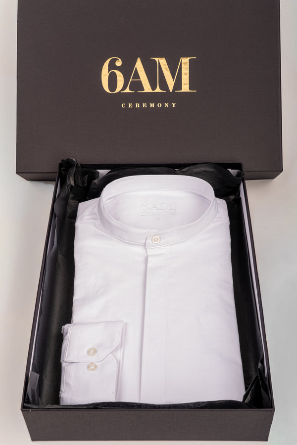 Cămașă Bărbați Albă cu Guler Tunică – 97% Bumbac