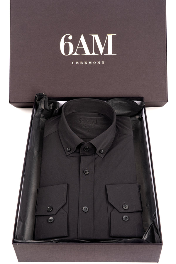 Cămașă Bărbați Neagră – Bumbac Elastic