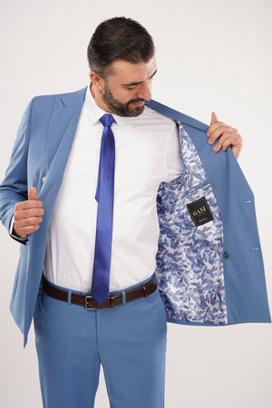 Costum Bărbați Albastru la Două Rânduri de Nasturi din Lână