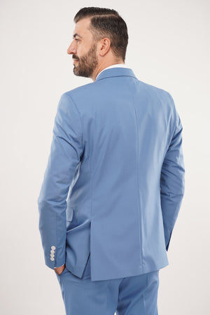 Costum Bărbați Albastru la Două Rânduri de Nasturi din Lână