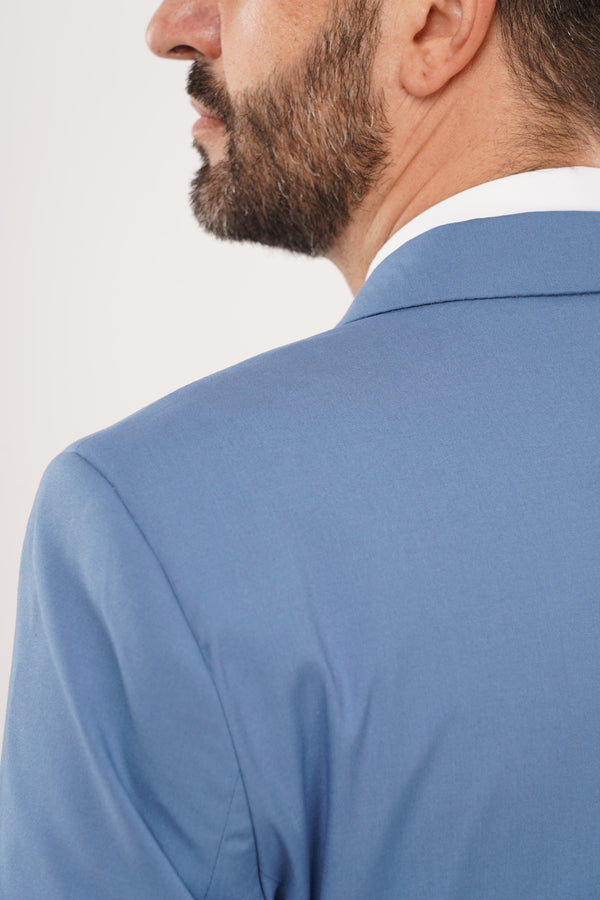 Costum Bărbați Albastru la Două Rânduri de Nasturi din Lână