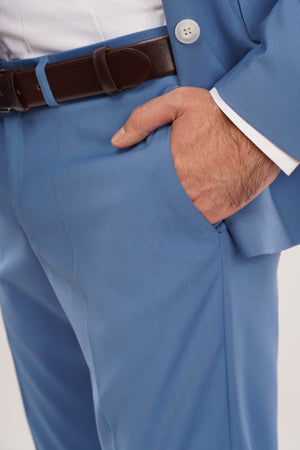 Costum Bărbați Albastru la Două Rânduri de Nasturi din Lână