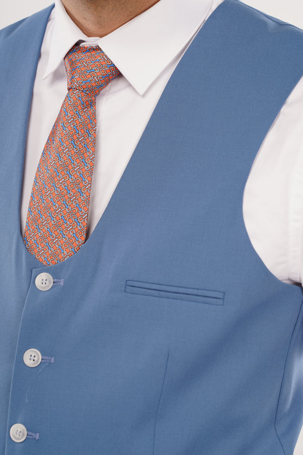 Costum Bărbați Albastru la Două Rânduri de Nasturi din Lână