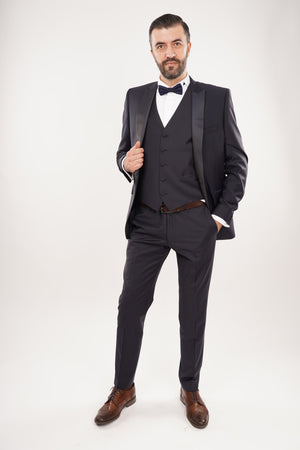 Smoking Bărbați Bleumarin Premium din Lână