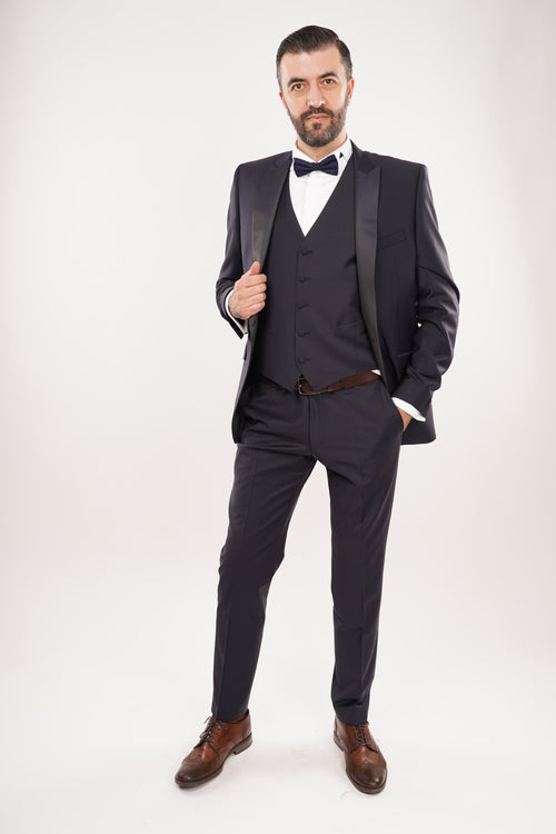 Smoking Bărbați Bleumarin Premium din Lână