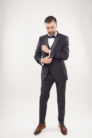 Smoking Bărbați Bleumarin Premium din Lână