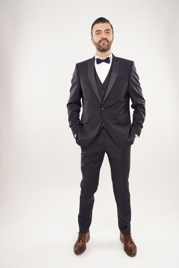 Smoking Bărbați Bleumarin Premium din Lână