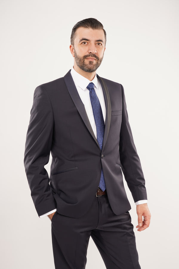 Smoking Bărbați Bleumarin Premium din Lână