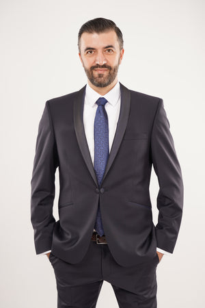 Smoking Bărbați Bleumarin Premium din Lână