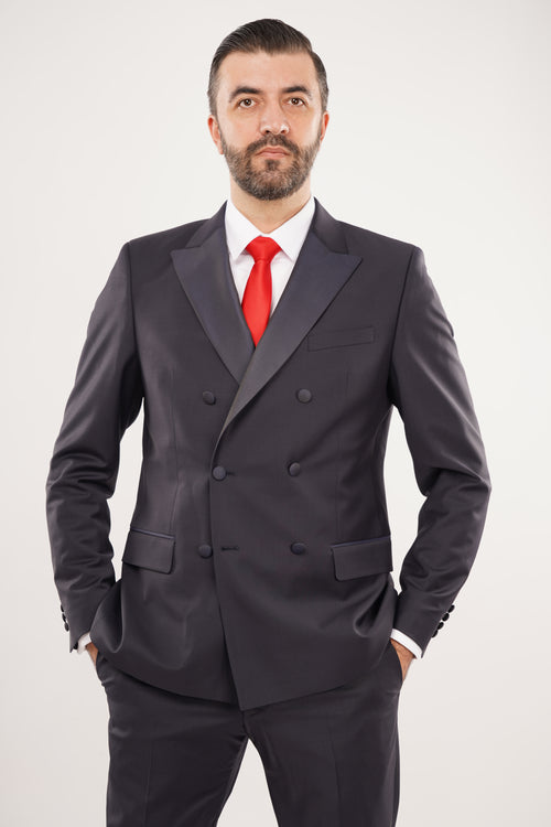 Smoking Bărbați Bleumarin la Două Rânduri de Nasturi Premium