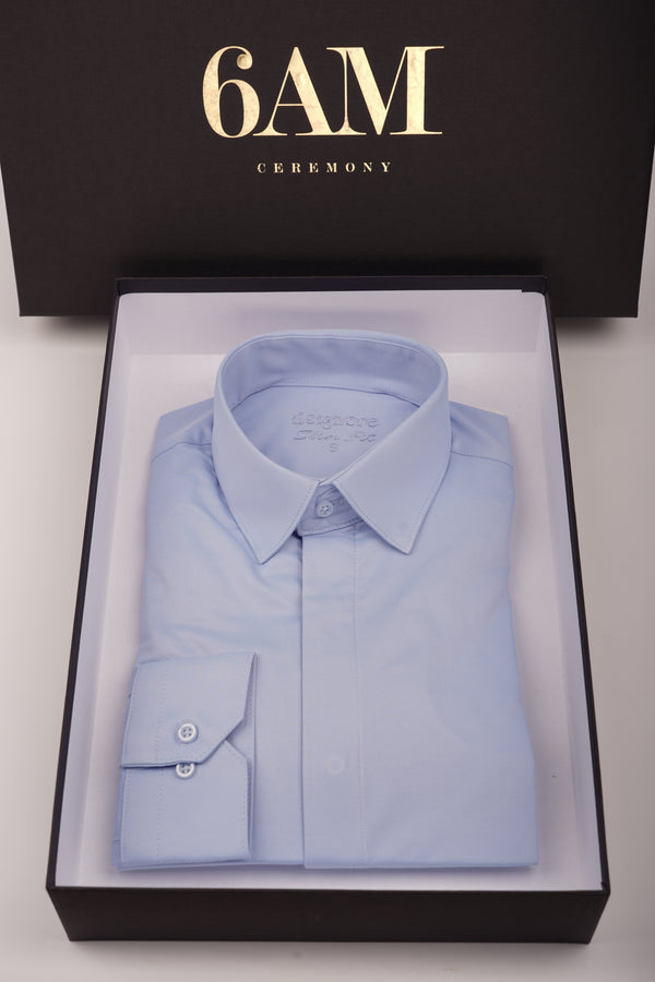 Cămașă Bărbați Albastră din Bumbac cu Nasturi Acoperiți Slim Fit