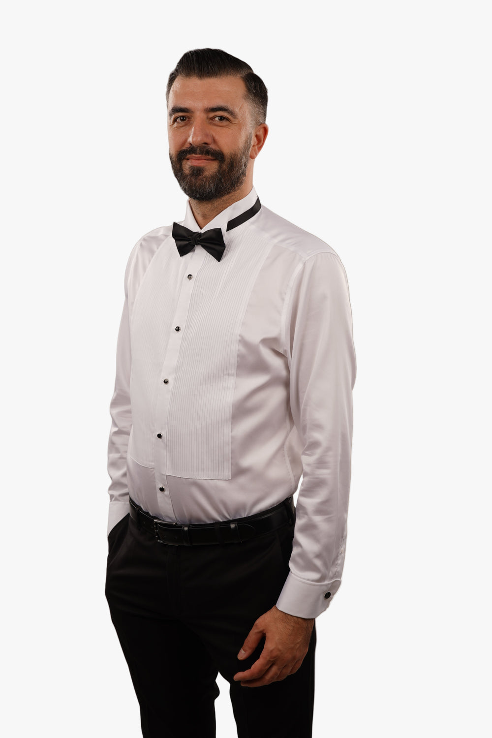 Cămașă Bărbați White Tie cu Guler Rândunică și Plastron 6AM