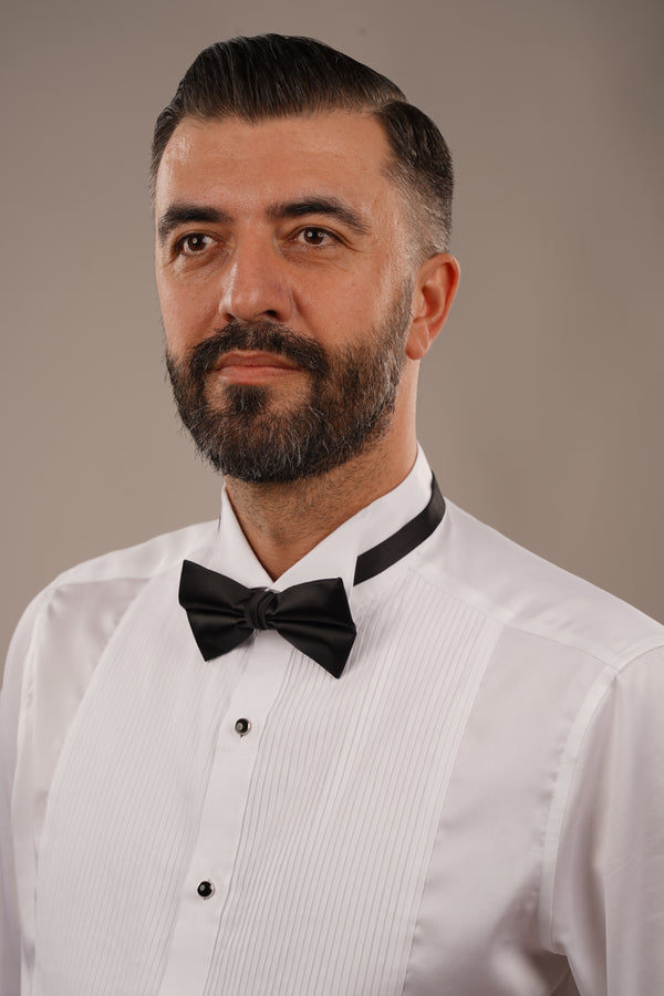 Cămașă Bărbați White Tie cu Guler Rândunică și Plastron 6AM