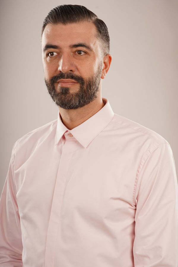 Cămașă Bărbați Roz din Bumbac cu Nasturi Acoperiți