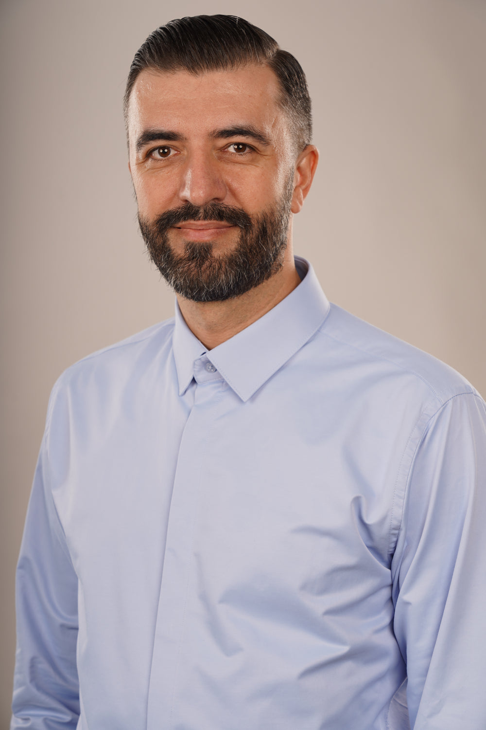 Cămașă Bărbați Albastră din Bumbac cu Nasturi Acoperiți Slim Fit