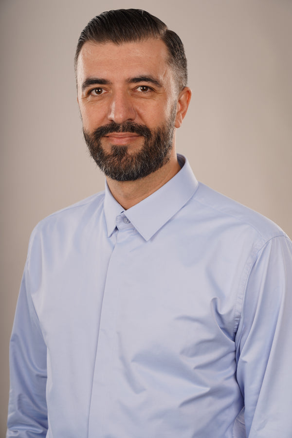 Cămașă Bărbați Albastră din Bumbac cu Nasturi Acoperiți Slim Fit