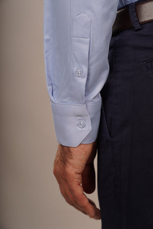 Cămașă Bărbați Albastră din Bumbac cu Nasturi Acoperiți Slim Fit