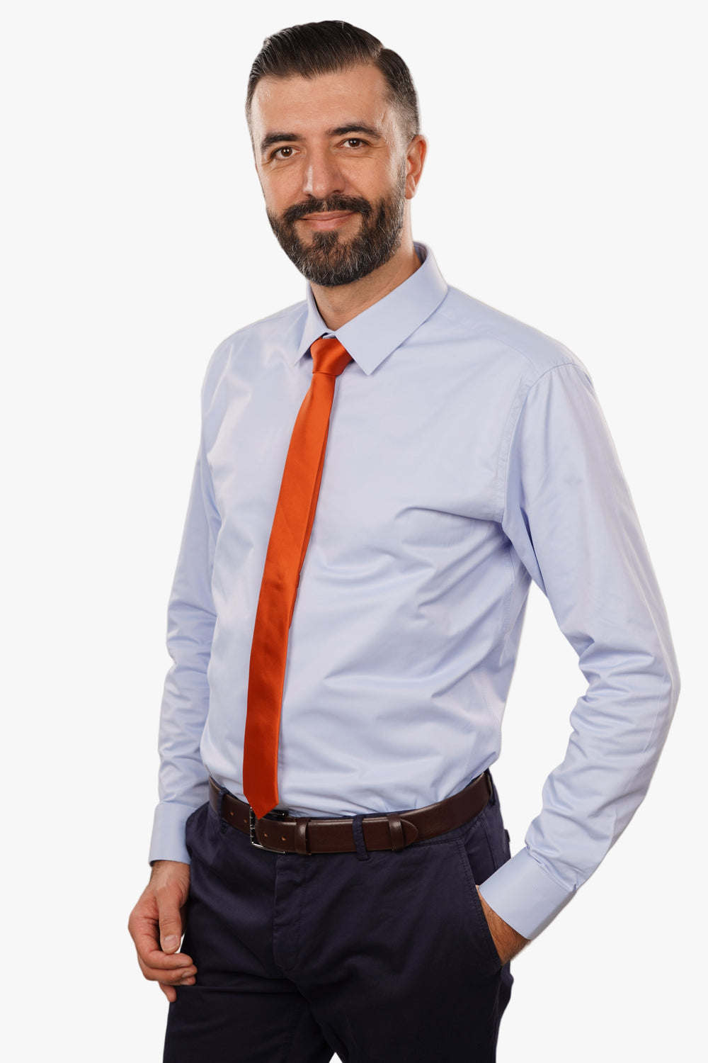 Cămașă Bărbați Albastră din Bumbac cu Nasturi Acoperiți Slim Fit