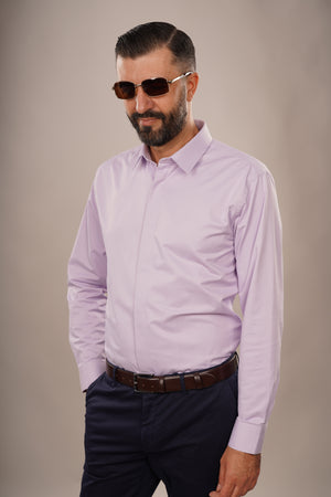 Cămașă Bărbați Lila din Bumbac cu Nasturi Acoperiți Slim Fit