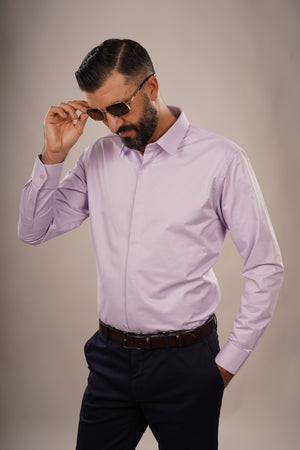 Cămașă Bărbați Lila din Bumbac cu Nasturi Acoperiți Slim Fit